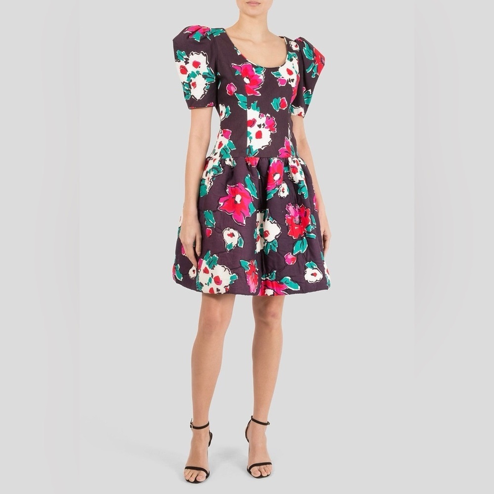 80's Victor Costa Vintage Saks Fifth Ave Quilted Puff Floral Print Dress